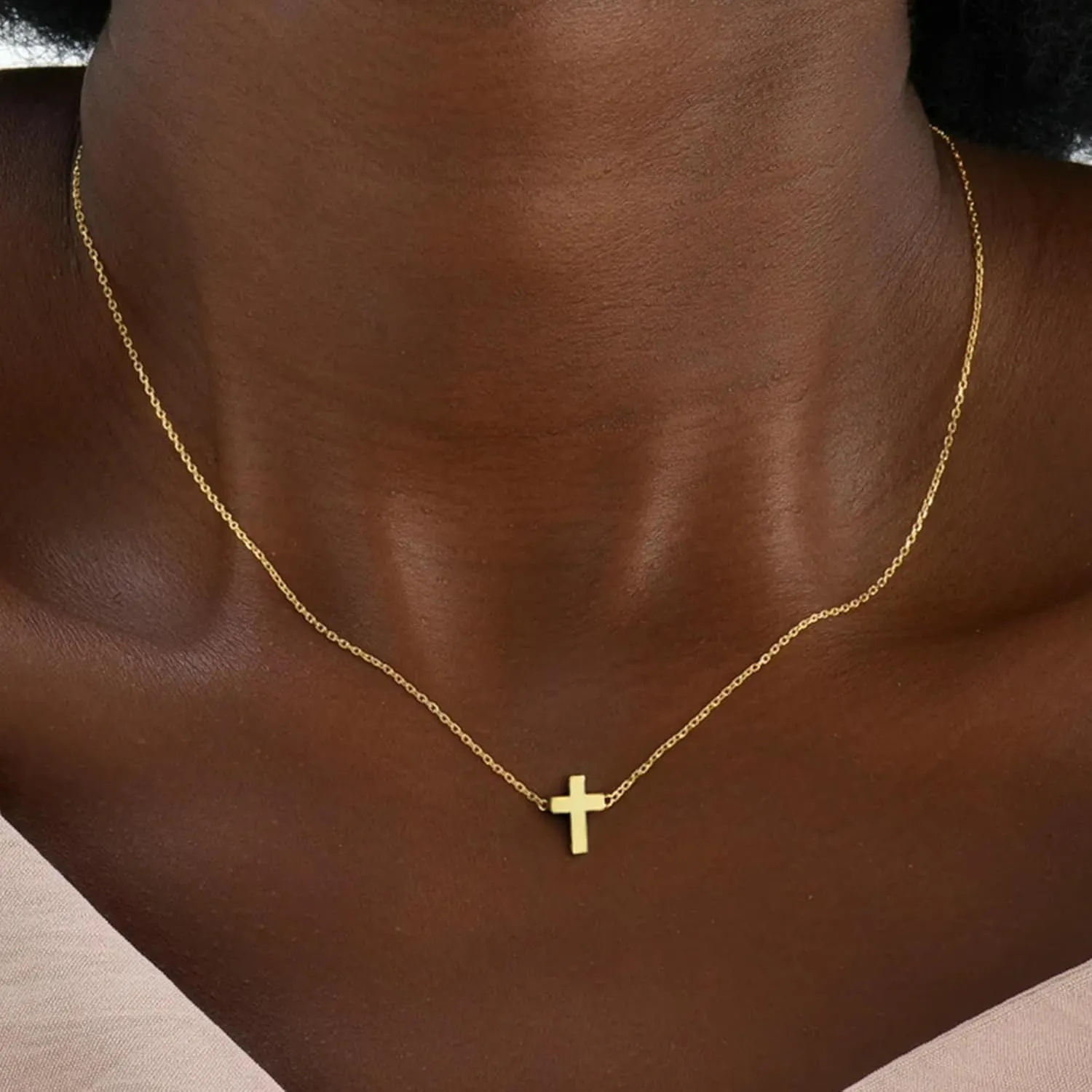 IEFWELL Cross Necklaces for Women - Dainty Gold Silver Cross Necklace for Women Trendy Simple Sideways Layered CZ Cross Necklaces Gold Jewelry for Womens Gifts