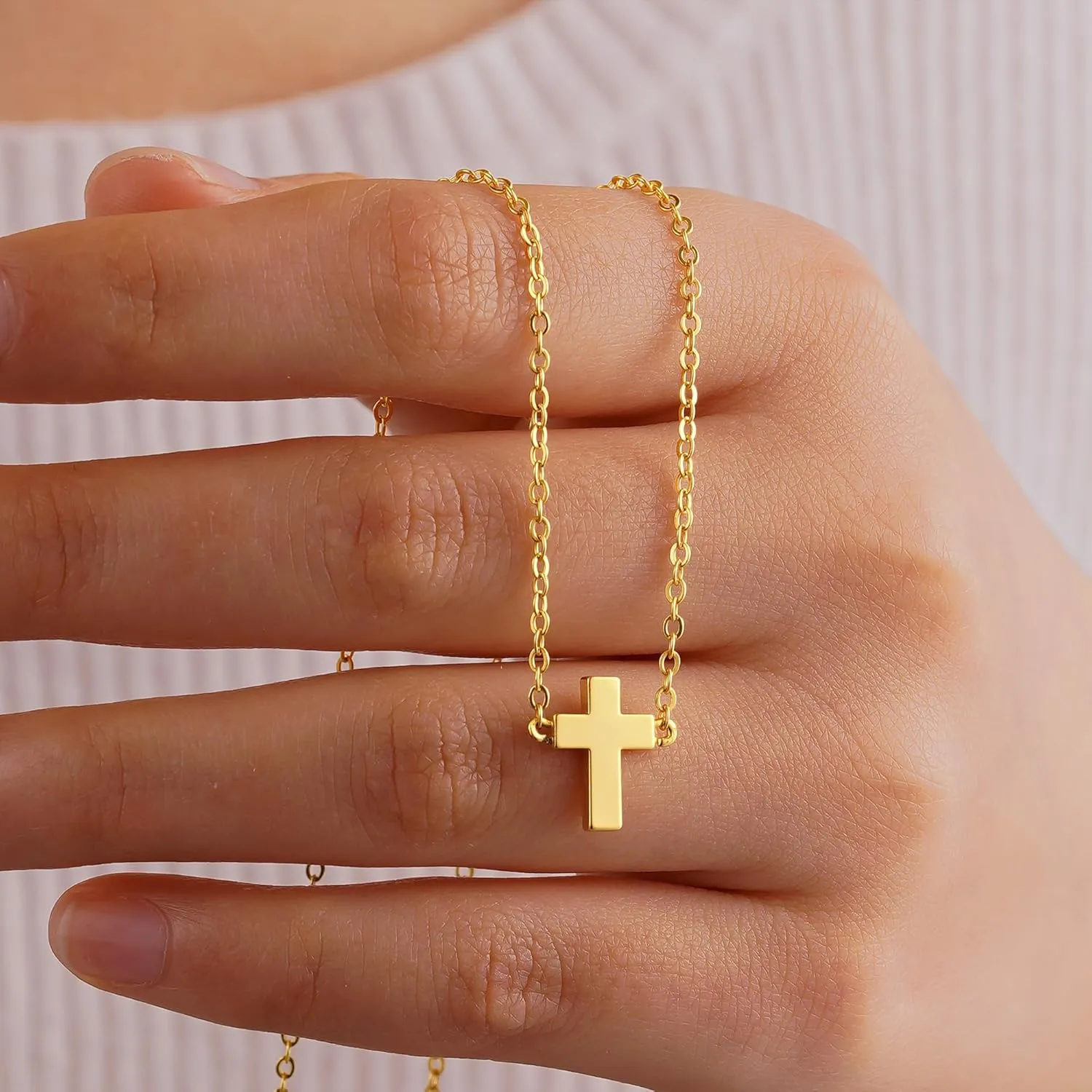 IEFWELL Cross Necklaces for Women - Dainty Gold Silver Cross Necklace for Women Trendy Simple Sideways Layered CZ Cross Necklaces Gold Jewelry for Womens Gifts