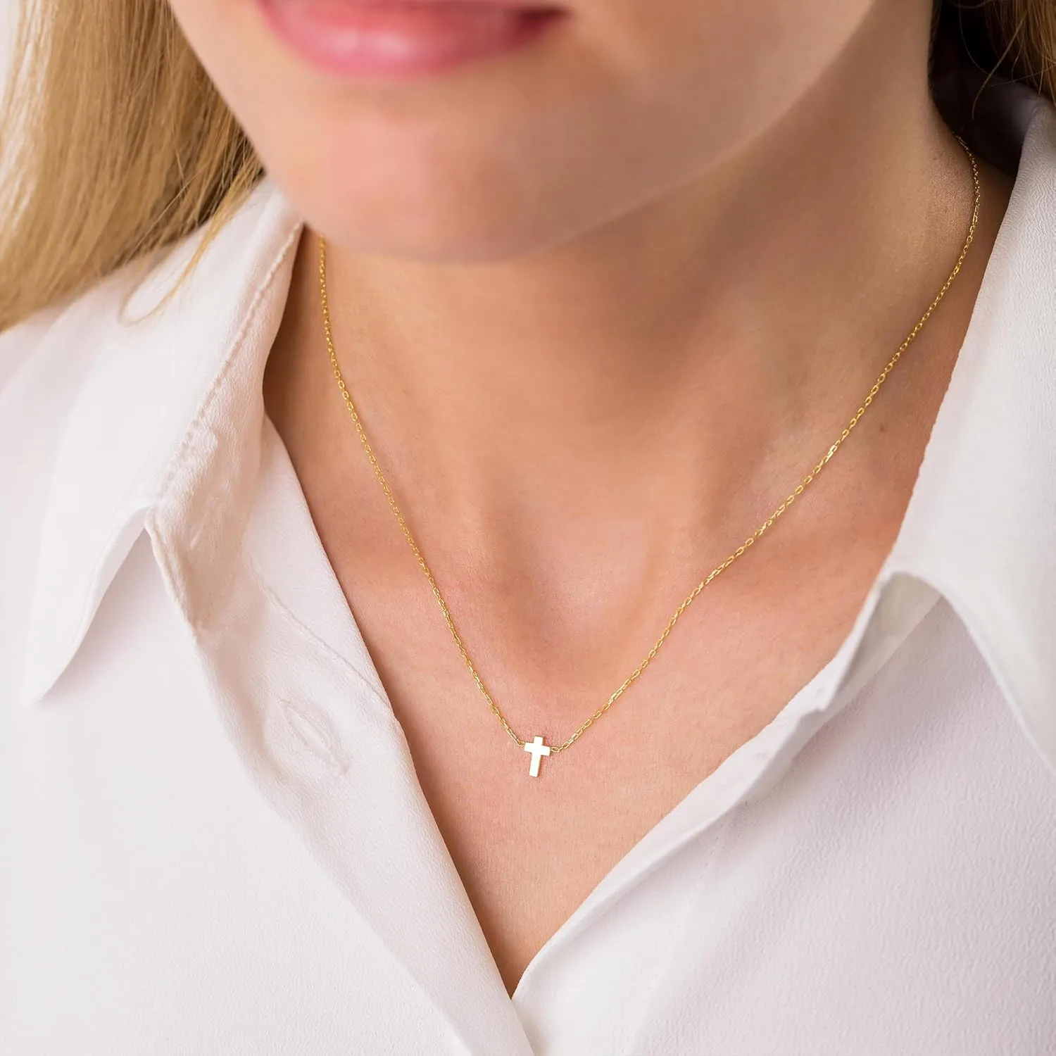 IEFWELL Cross Necklaces for Women - Dainty Gold Silver Cross Necklace for Women Trendy Simple Sideways Layered CZ Cross Necklaces Gold Jewelry for Womens Gifts