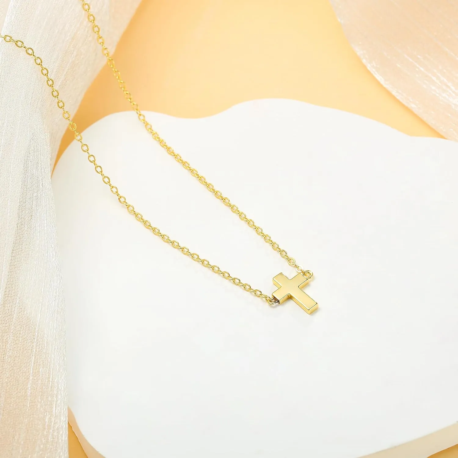 IEFWELL Cross Necklaces for Women - Dainty Gold Silver Cross Necklace for Women Trendy Simple Sideways Layered CZ Cross Necklaces Gold Jewelry for Womens Gifts