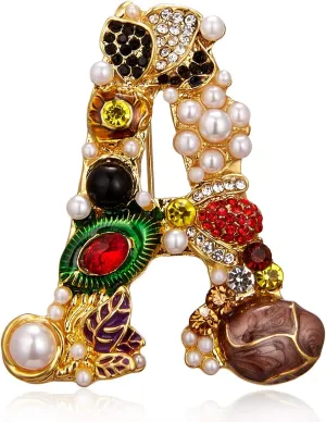 Initial Brooch Pins A-Z 26 Letters Brooches For Women Girls Colorful Enamel Alphabet Pin Pearl Crystal Lapel Pin