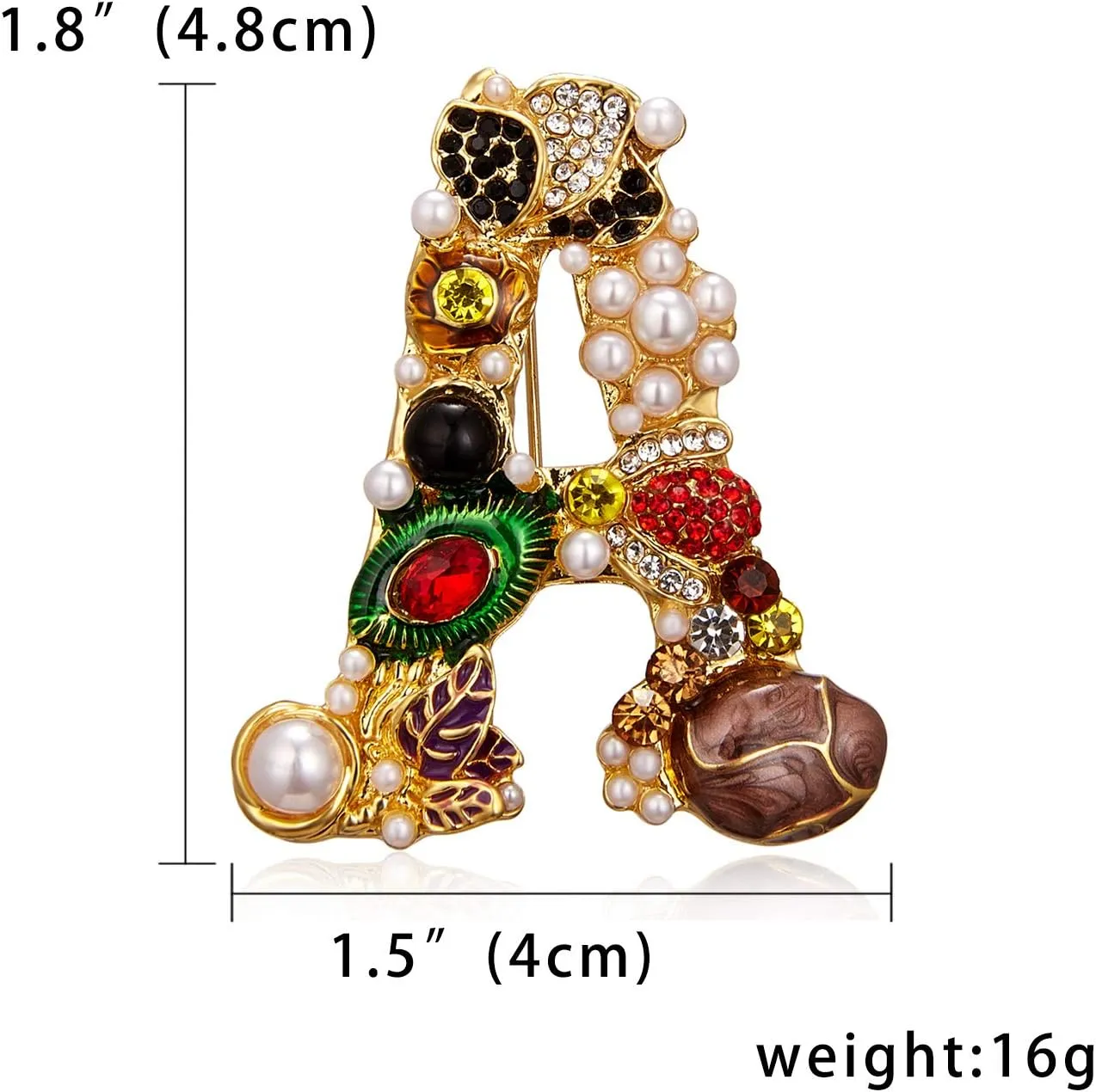 Initial Brooch Pins A-Z 26 Letters Brooches For Women Girls Colorful Enamel Alphabet Pin Pearl Crystal Lapel Pin