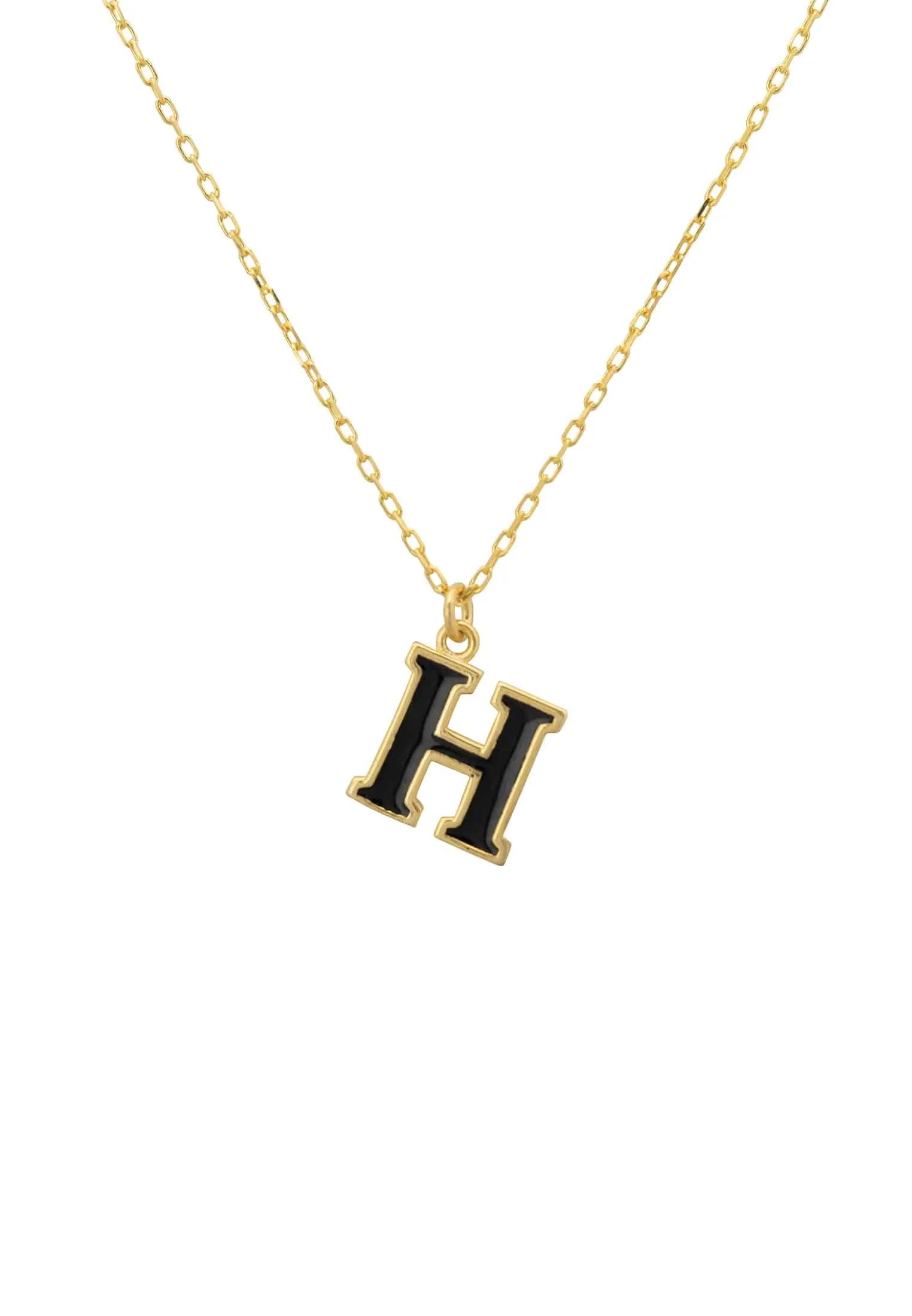 Initial Enamel Necklace Gold H