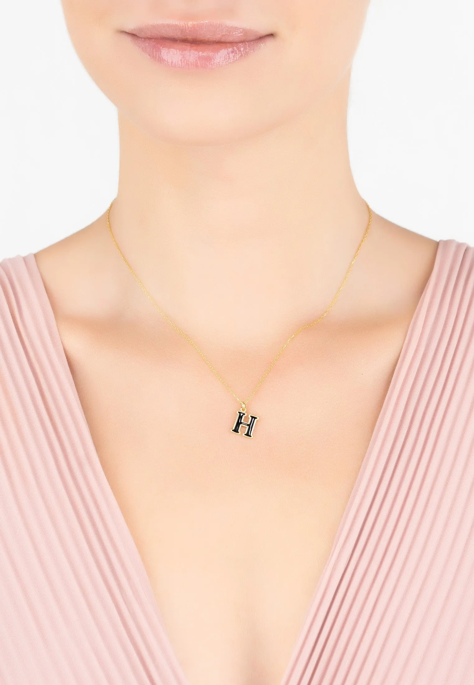 Initial Enamel Necklace Gold H