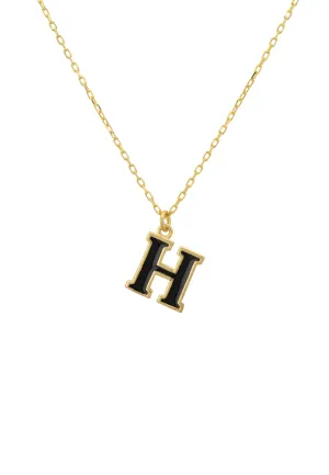 Initial Enamel Necklace Gold H