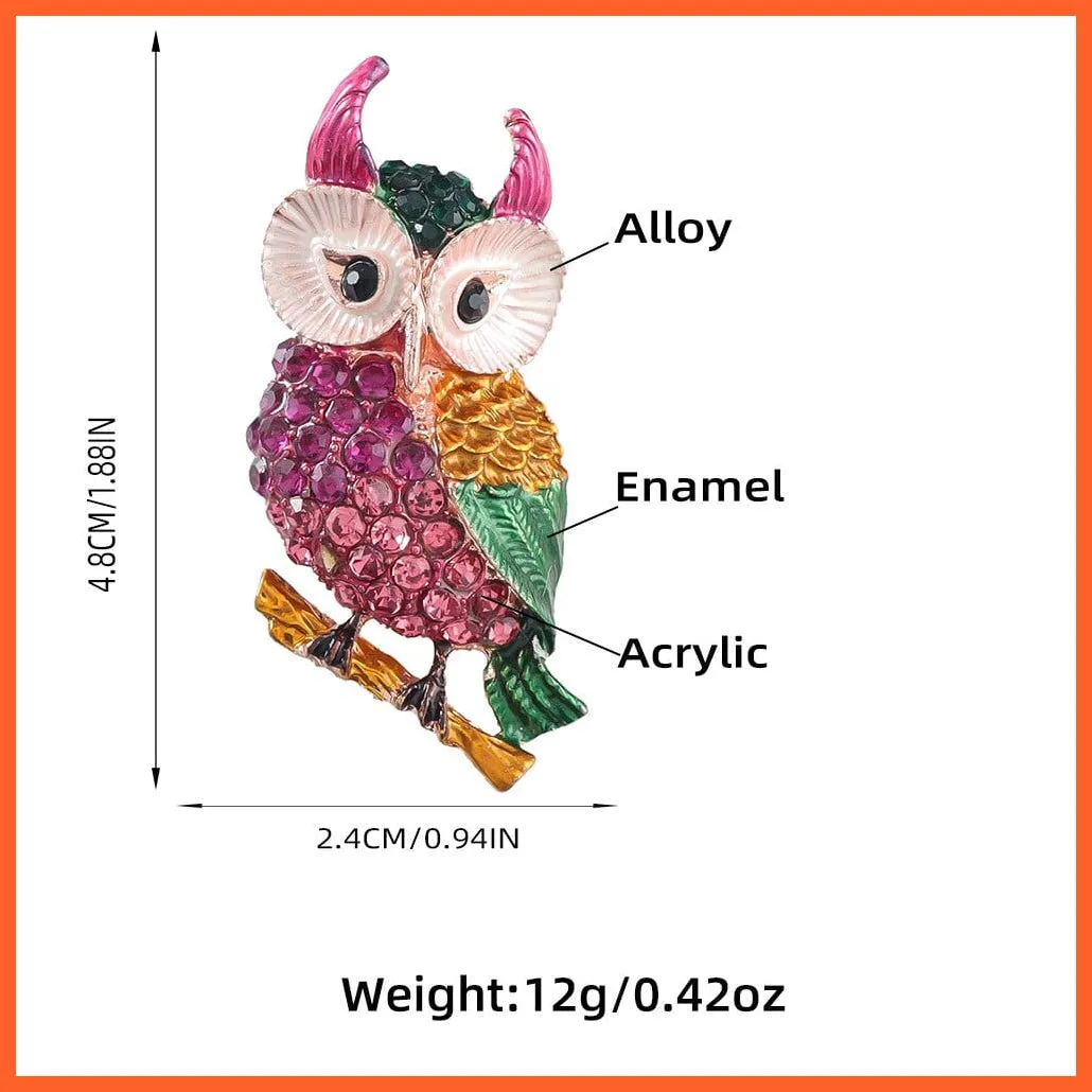 Inlaid Rhinestone Owl Brooch