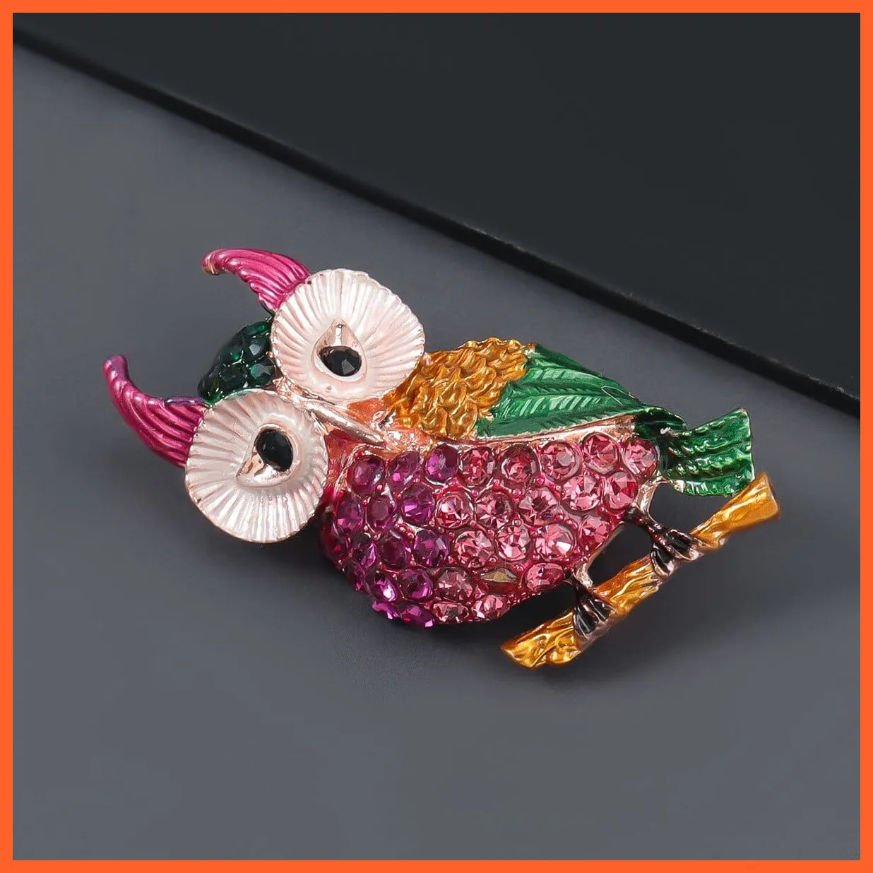 Inlaid Rhinestone Owl Brooch