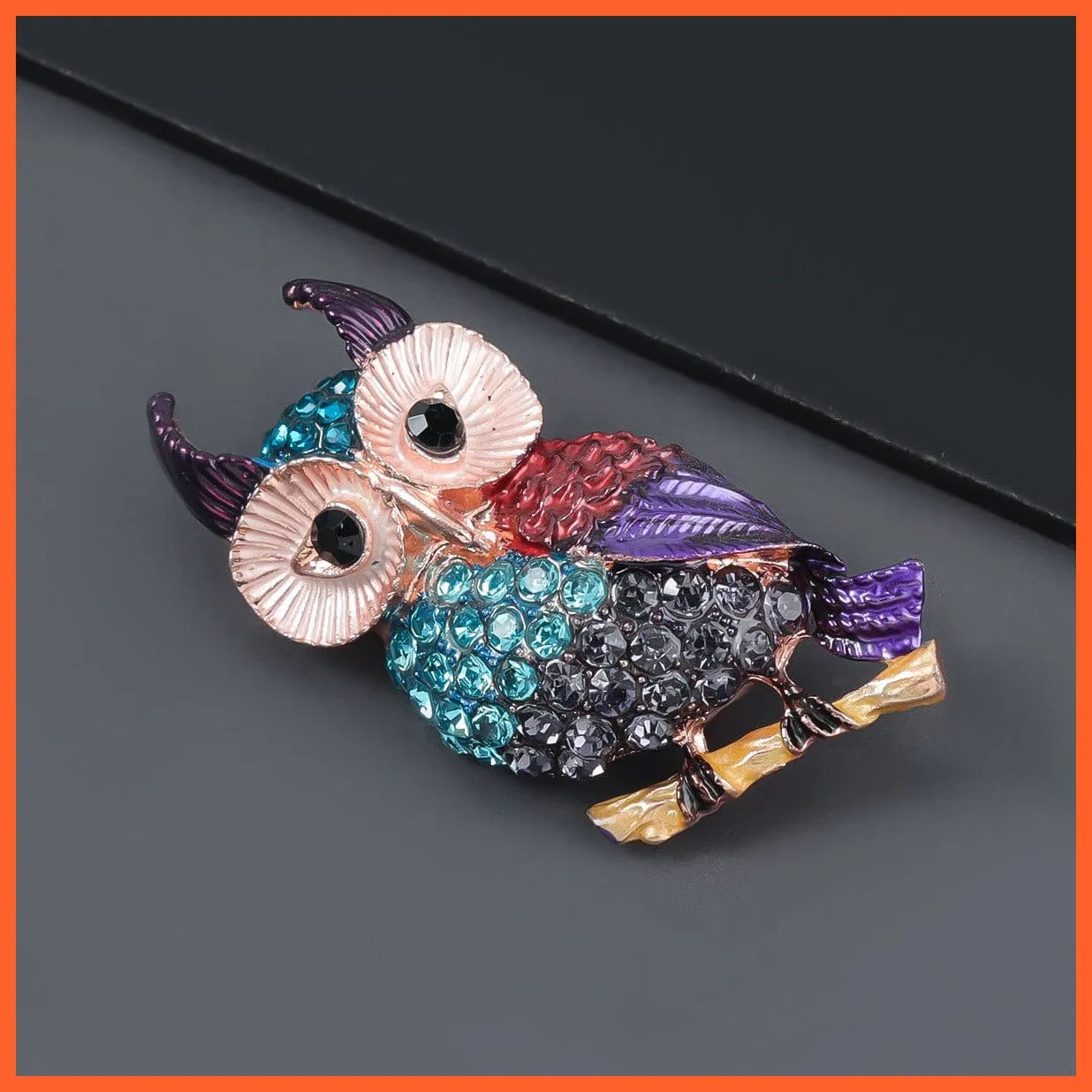 Inlaid Rhinestone Owl Brooch