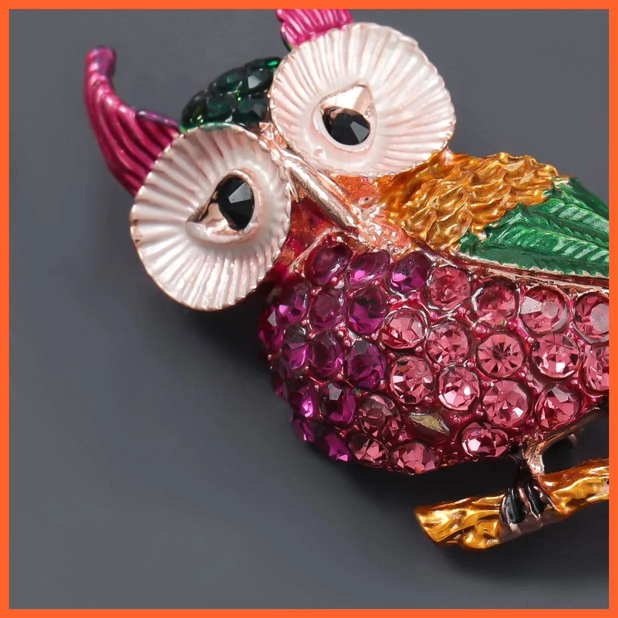 Inlaid Rhinestone Owl Brooch