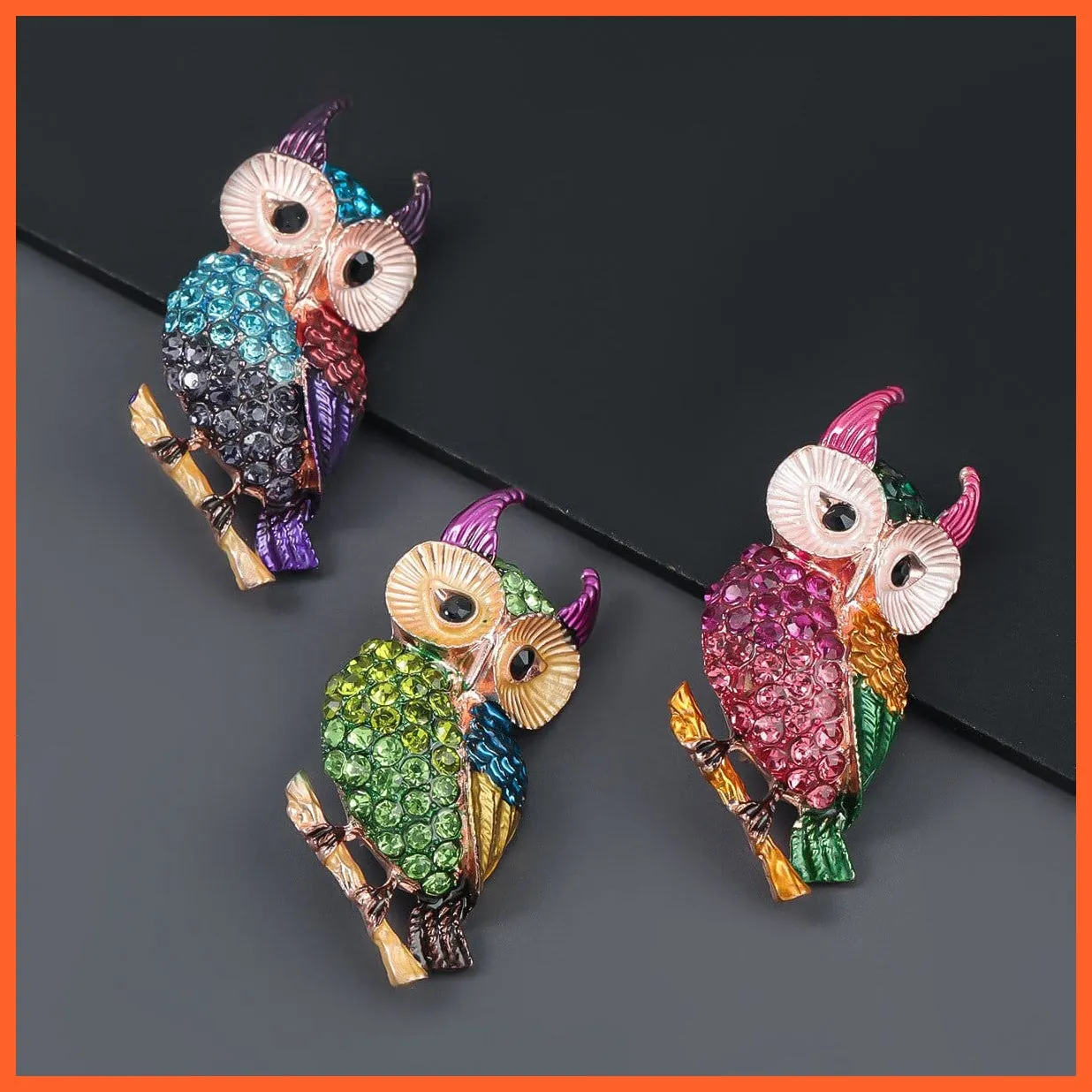 Inlaid Rhinestone Owl Brooch