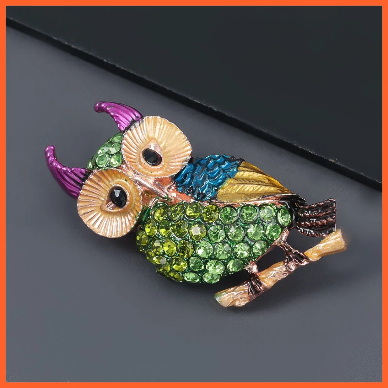 Inlaid Rhinestone Owl Brooch
