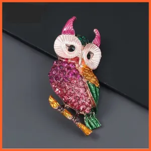 Inlaid Rhinestone Owl Brooch