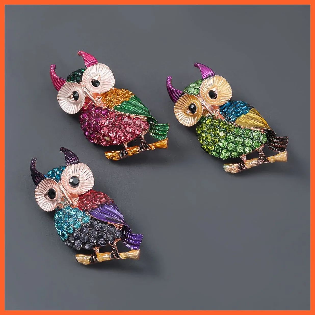 Inlaid Rhinestone Owl Brooch