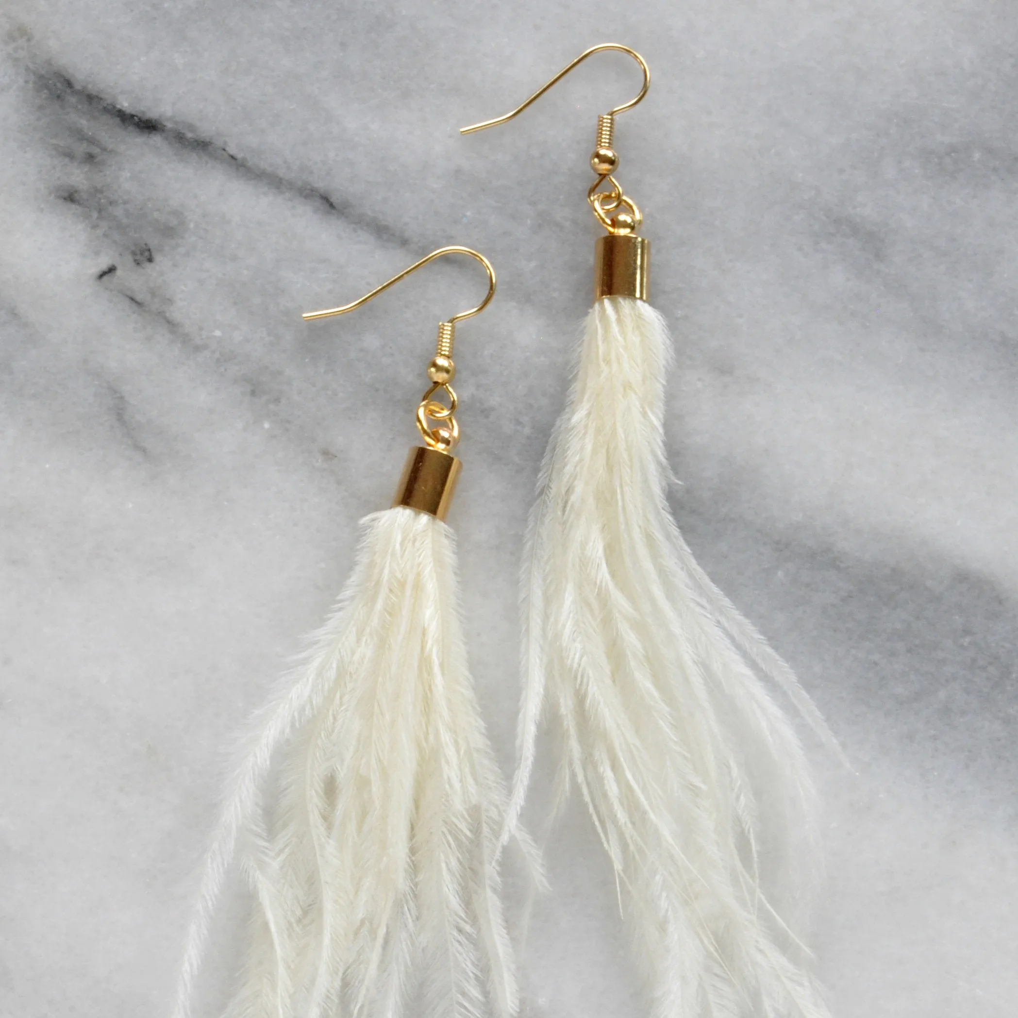 Ivory Ostrich Feather Earrings