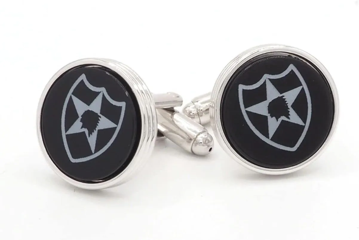 JJ Weston Cufflinks with Onyx 2nd Infantry Division Insignia. Made in The USA