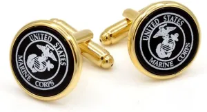 JJ Weston Marine Corps Emblem Engraved on Onyx Cufflinks. Made in the USA.