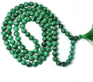 Kashish Gems & Jewels Natural AAA Malachite 108 Mala Necklace Malachite Mala 108 Prayer Beaded Mala Necklace Hand Knotted Mala Bracelet Japan Mala 8 mm Beads Meditation Tassel Buddhist Mala