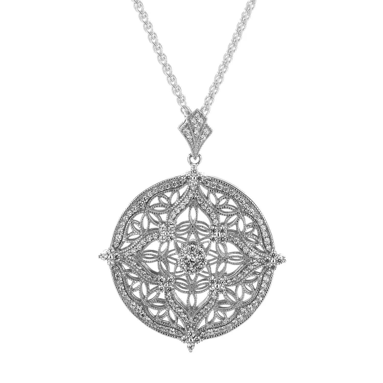 Keith Jack Sterling Silver Rhodium   CZ Night & Day Large Round Pendant