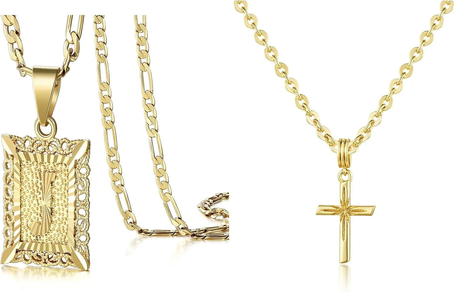 KissYan Initial Letter Pendant Necklace J with Cross Necklace