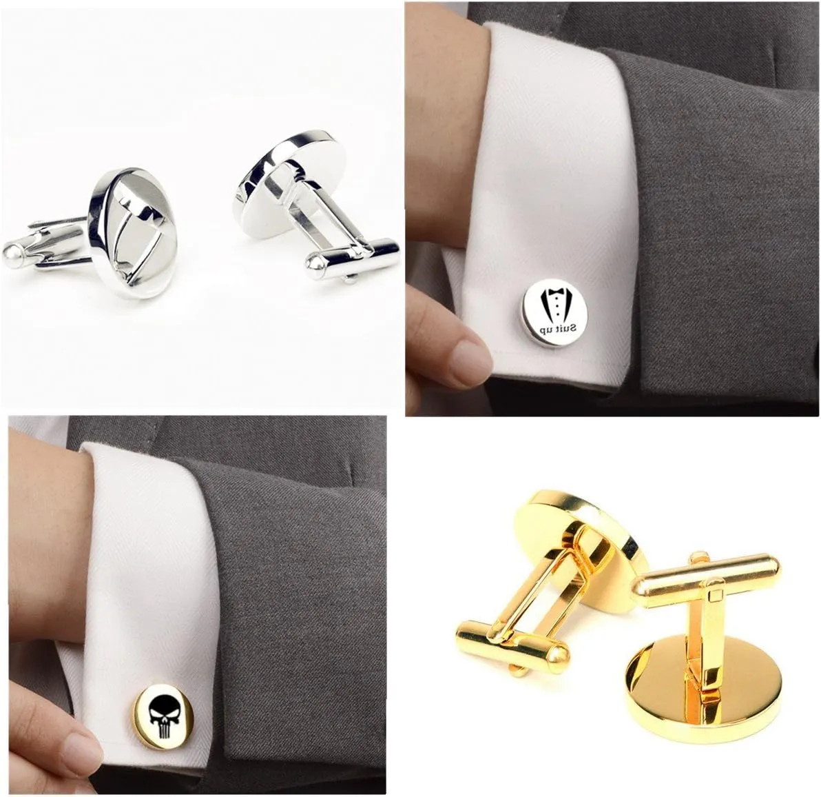 Kooer Custom Personalized Cufflinks & Tie Clip Set Wedding Jewelry Cufflinks Engraved Gifts for Men