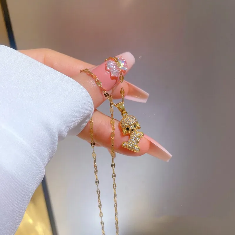 Korean Fashion Cute Puppy Zircon Necklaces For Women