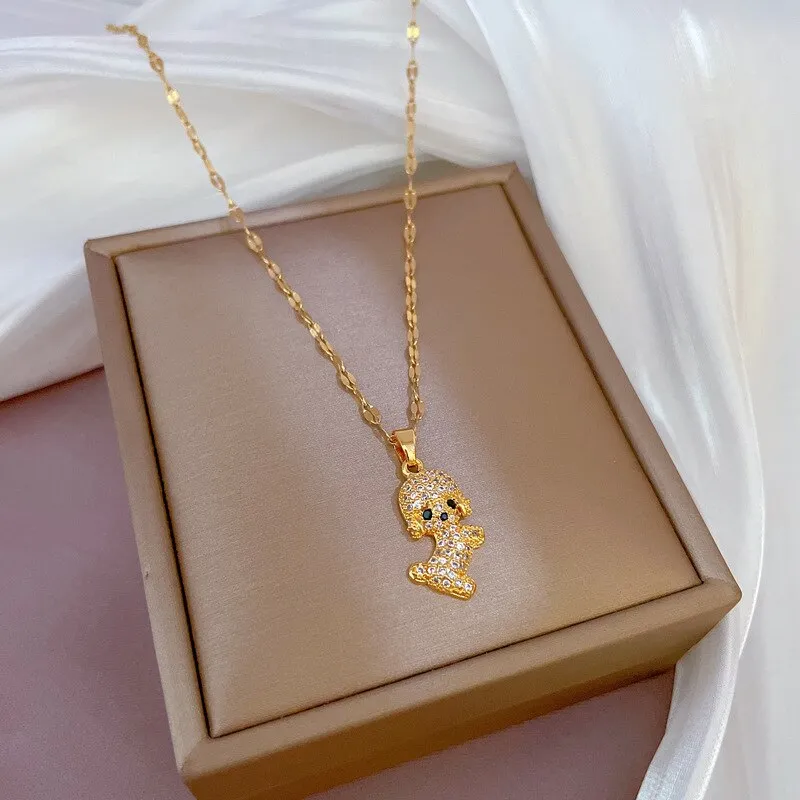 Korean Fashion Cute Puppy Zircon Necklaces For Women