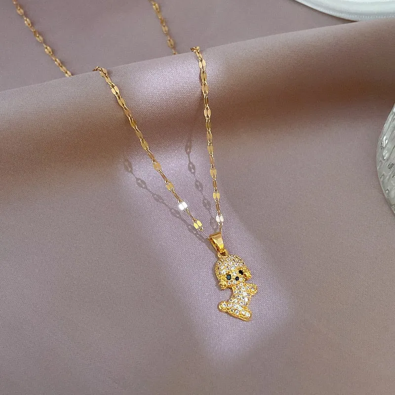 Korean Fashion Cute Puppy Zircon Necklaces For Women