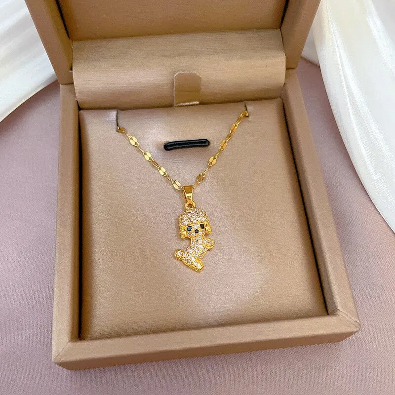 Korean Fashion Cute Puppy Zircon Necklaces For Women