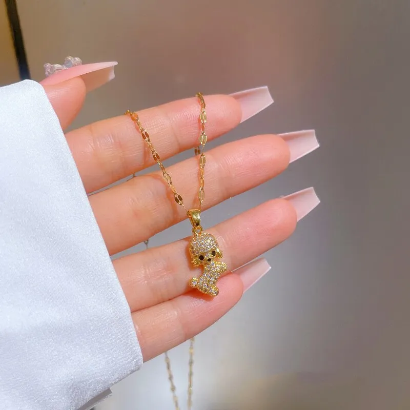 Korean Fashion Cute Puppy Zircon Necklaces For Women