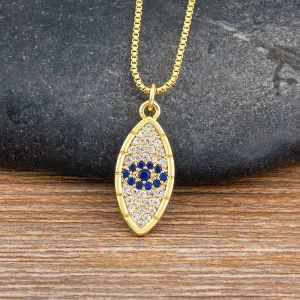 Korean Fashion Trendy Evil Eye Blue Zircon Pendant Necklace Women