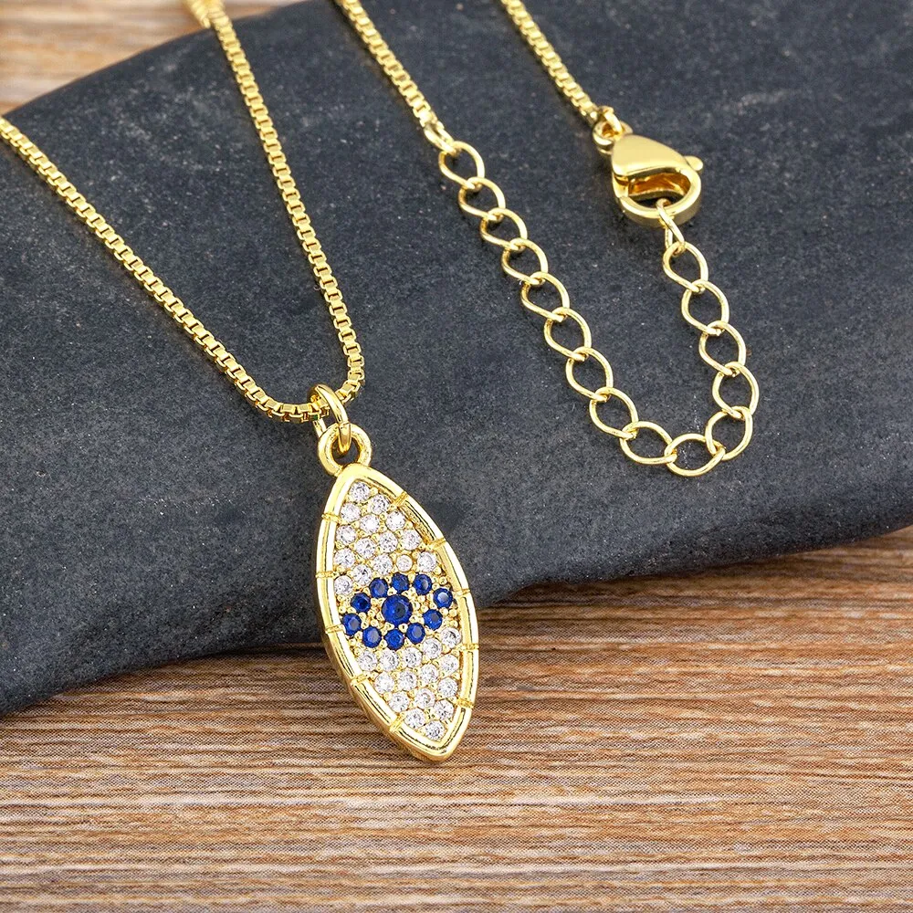 Korean Fashion Trendy Evil Eye Blue Zircon Pendant Necklace Women