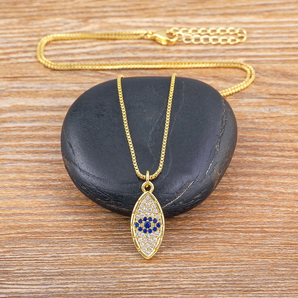 Korean Fashion Trendy Evil Eye Blue Zircon Pendant Necklace Women