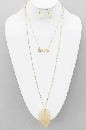 Layered Love-Leaf Necklace Set