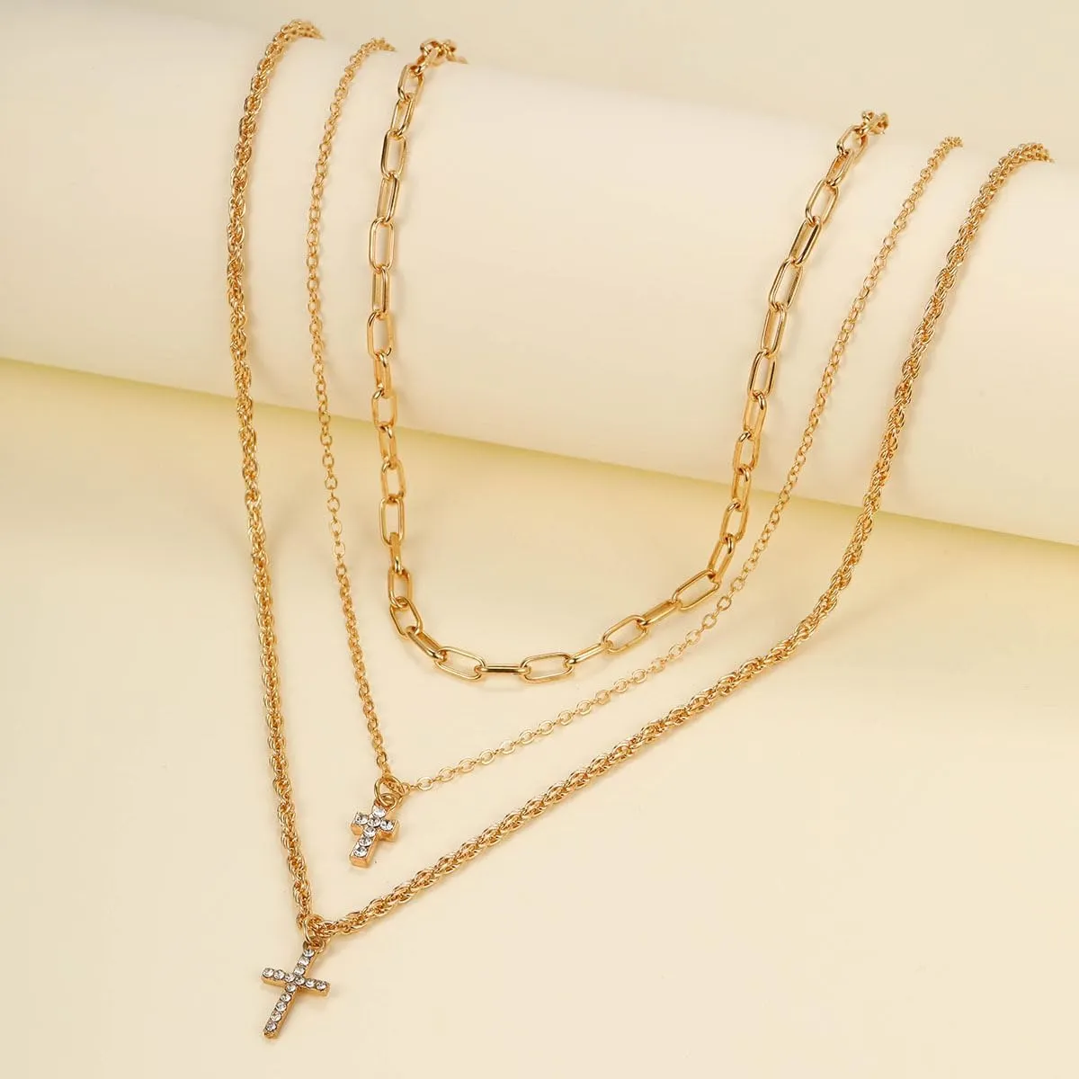 Layered Necklace for Women Dainty Gold Necklace Multilayer Stacking Double Cross Necklace Gold Y Pendant Necklace Charm Gold Cross Layered Necklace Simple Jewelry