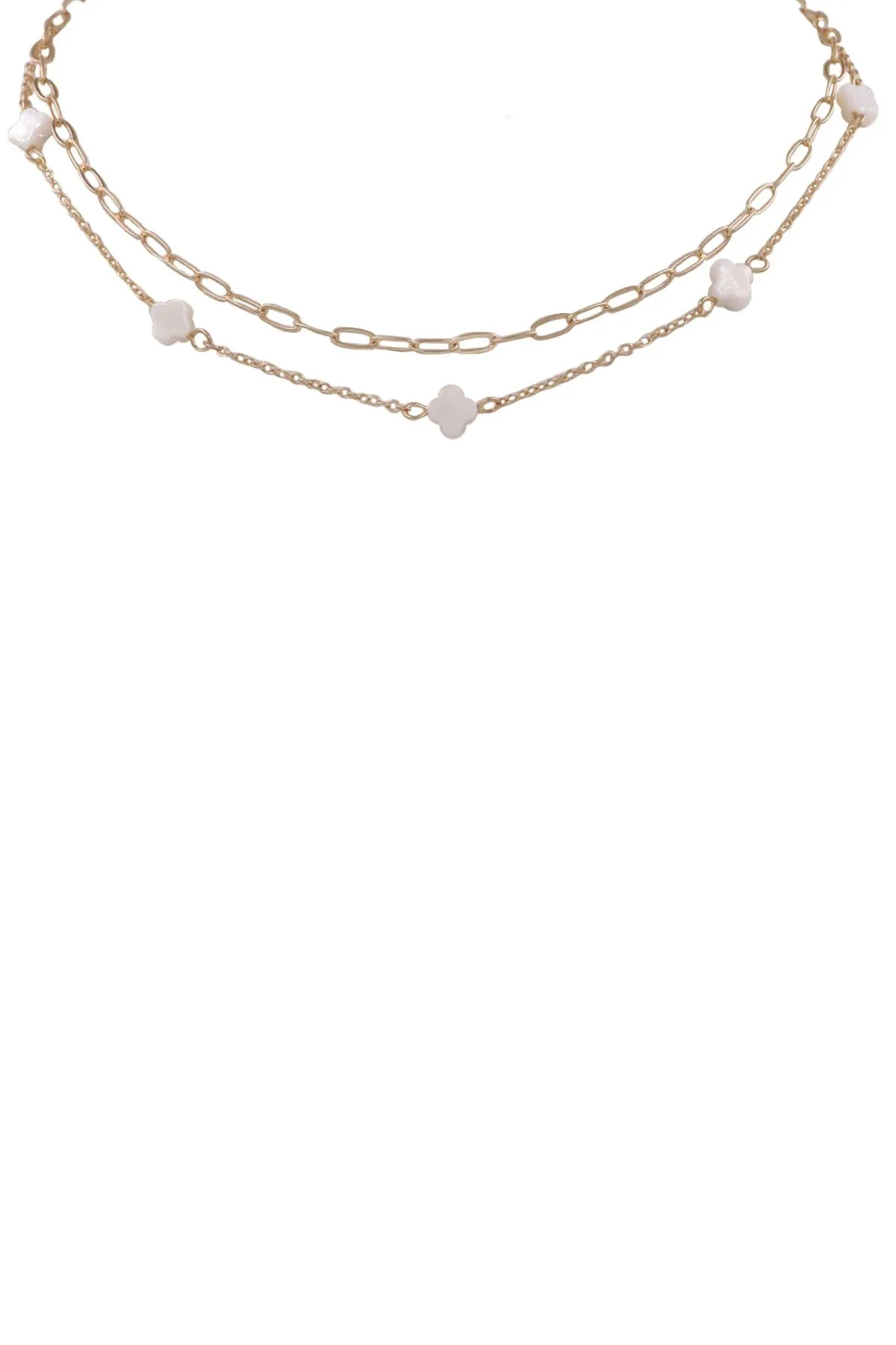 Layered Quatrefoil Mother of Pearl Chain Necklace