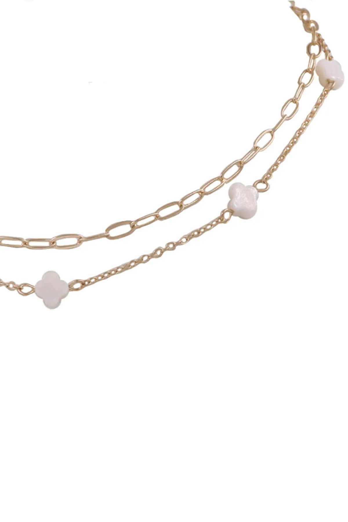Layered Quatrefoil Mother of Pearl Chain Necklace