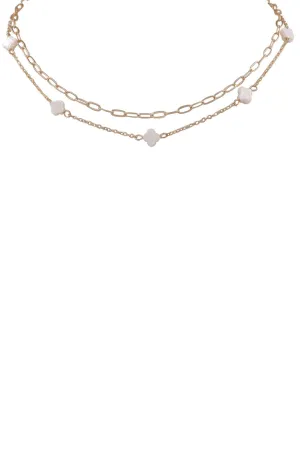 Layered Quatrefoil Mother of Pearl Chain Necklace