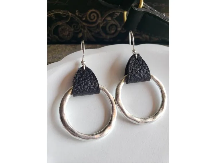 Leather hoop earrings, Mother's Day gift