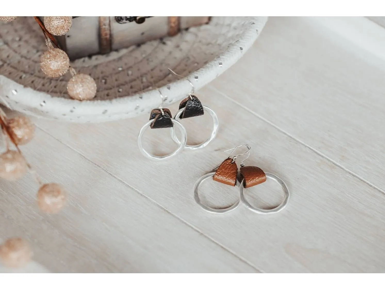 Leather hoop earrings, Mother's Day gift