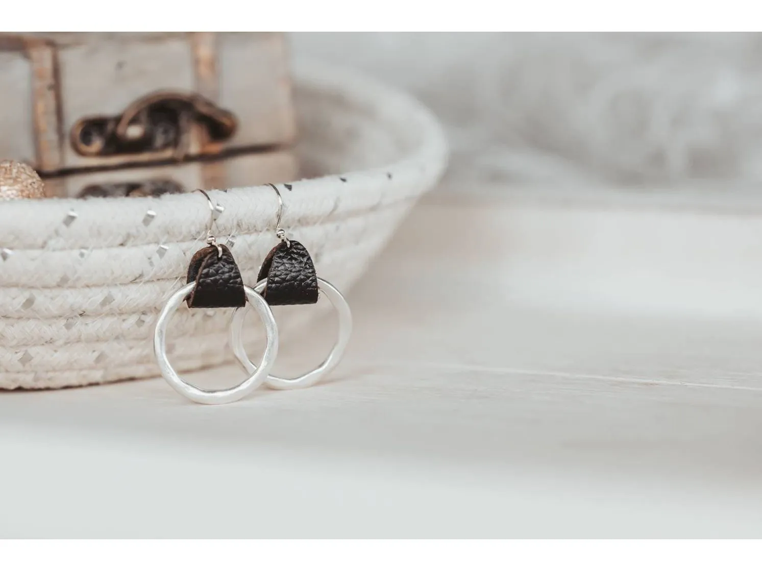 Leather hoop earrings, Mother's Day gift