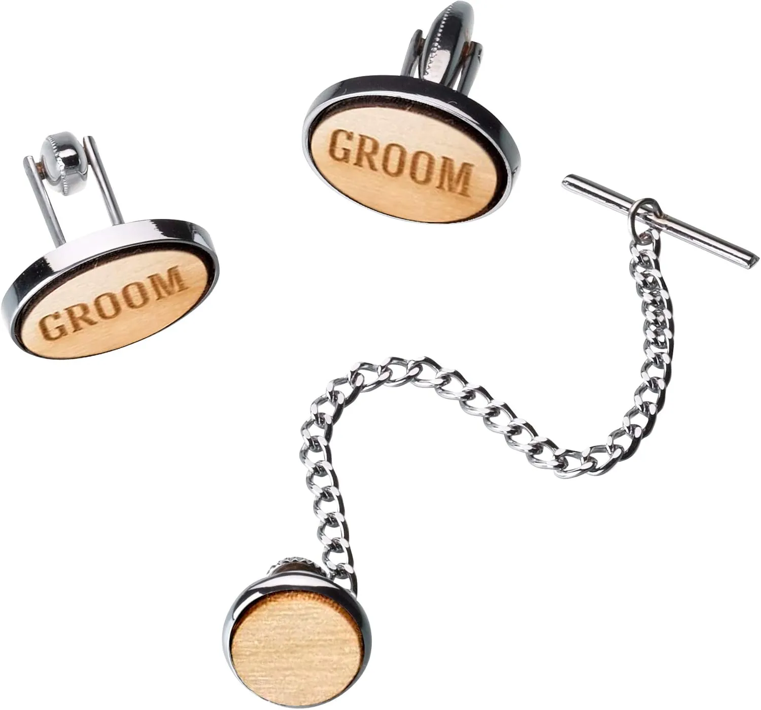 Lillian Rose Groom Wood Cufflinks & Tie Tack Set, One, Brown