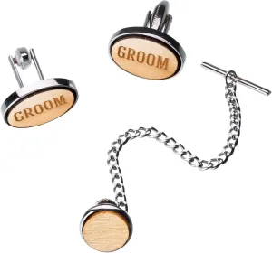 Lillian Rose Groom Wood Cufflinks & Tie Tack Set, One, Brown