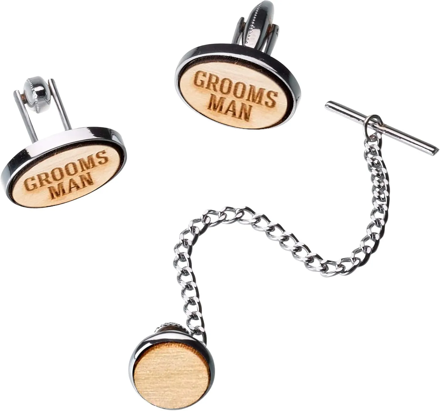 Lillian Rose Groomsman Wood Cufflinks & Tie Tack Set, One, Brown