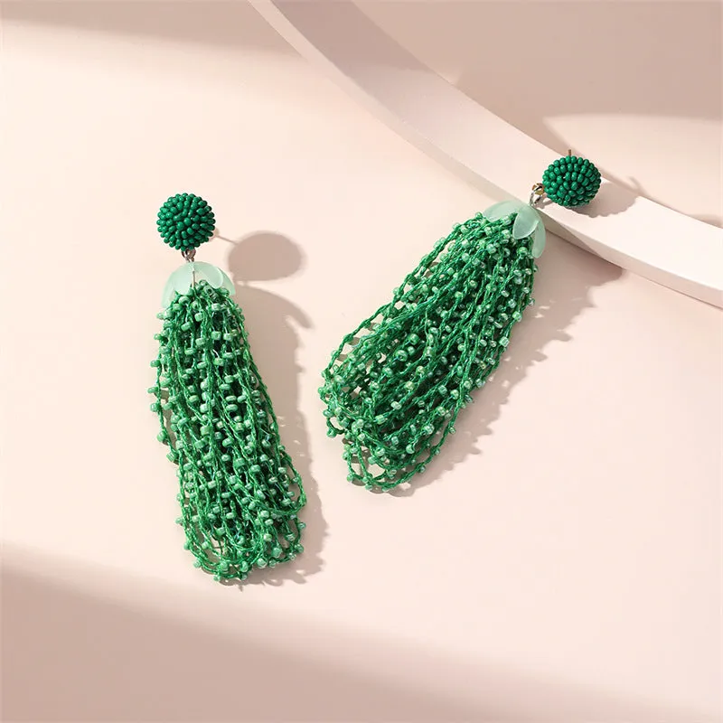 Long beaded fringed earrings women's vintage bohemian earrings