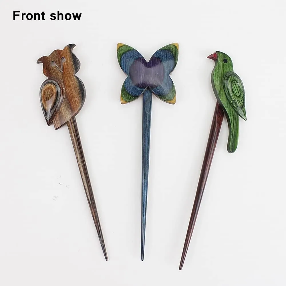 Lotus Yarns Animal Shawl Pin Premium Wooden Shawl Stick Vintage Polished Hair Pin Barrett Brooch for Woman & Girls Bird