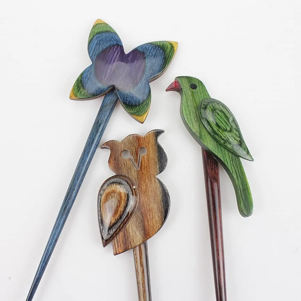 Lotus Yarns Animal Shawl Pin Premium Wooden Shawl Stick Vintage Polished Hair Pin Barrett Brooch for Woman & Girls Bird