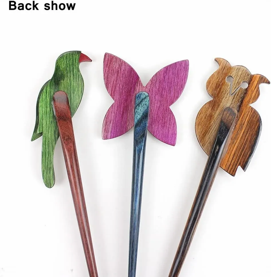 Lotus Yarns Animal Shawl Pin Premium Wooden Shawl Stick Vintage Polished Hair Pin Barrett Brooch for Woman & Girls Bird