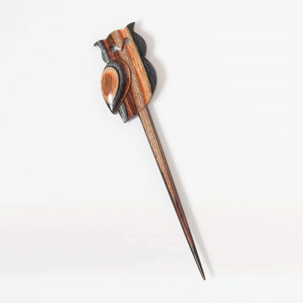 Lotus Yarns Animal Shawl Pin Premium Wooden Shawl Stick Vintage Polished Hair Pin Barrett Brooch for Woman & Girls Owl
