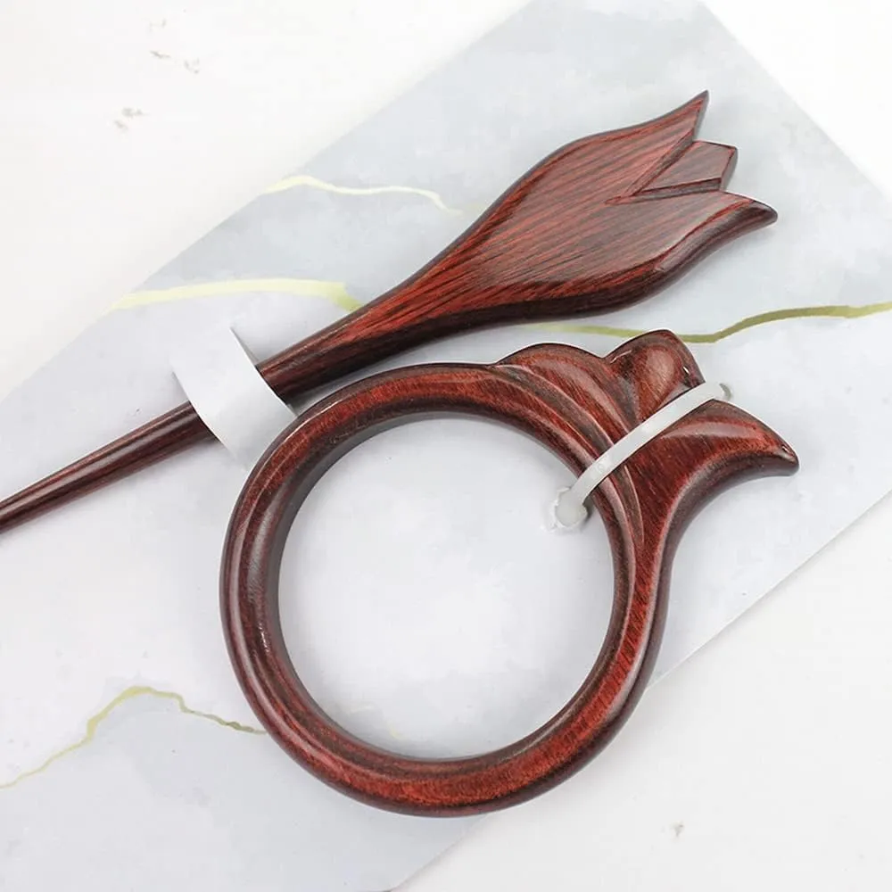 Lotus Yarns Circular Shawl Sticks Premium Wooden Shawl Pin Clip Vintage Polished Hair Barrett Hair Stick Brooche for Woman & Girls Lily