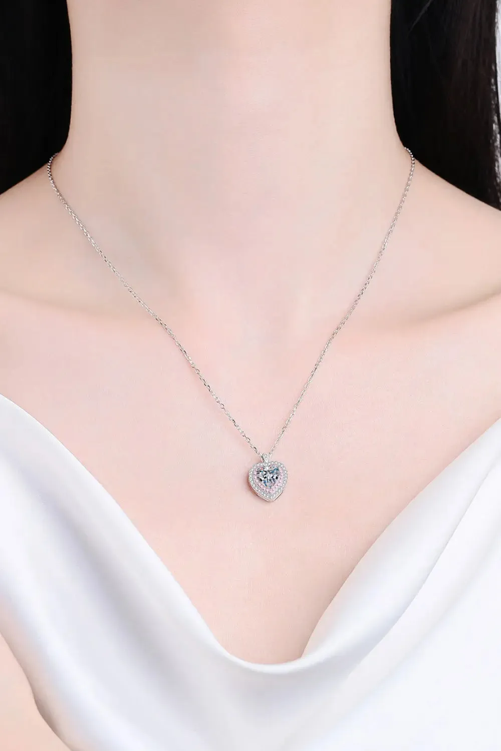 LOVCIA 925 Sterling Silver 1 Carat Moissanite Heart Pendant Necklace